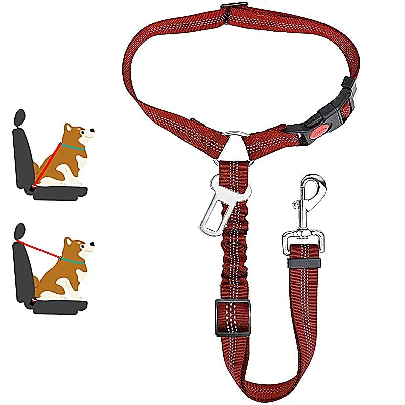 2-in-1 Adjustable Dog Car Seat Belt Tether with Harness Clip