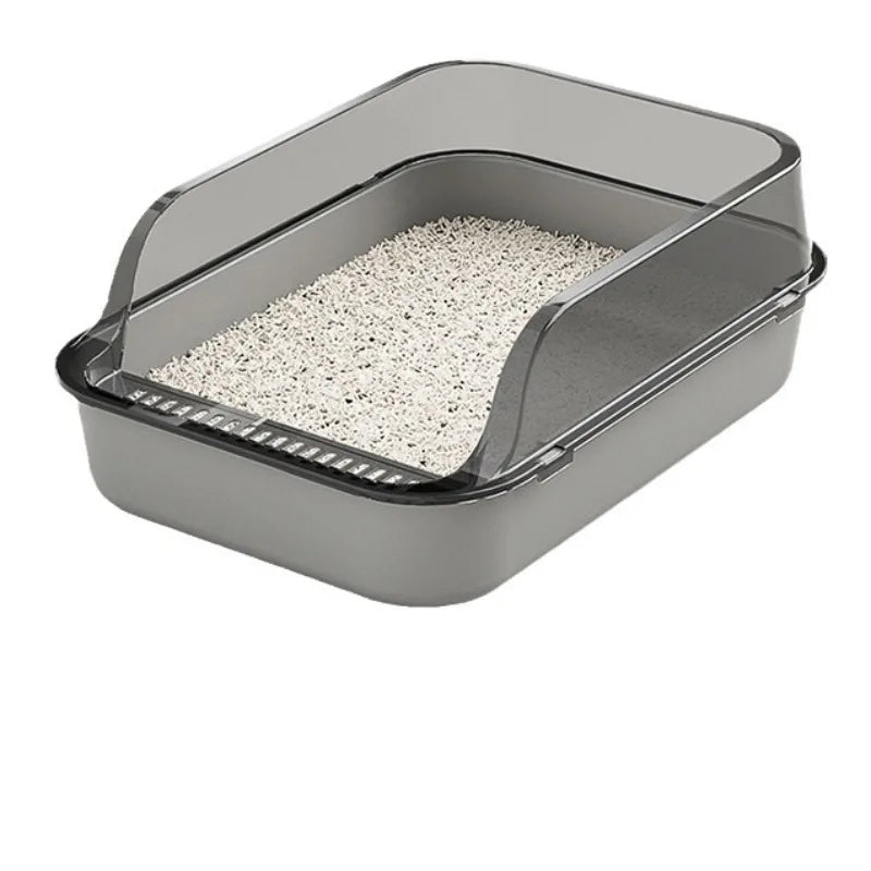 Semi-Enclosed Litter Box with Detachable Scoop, Off-White or Gray