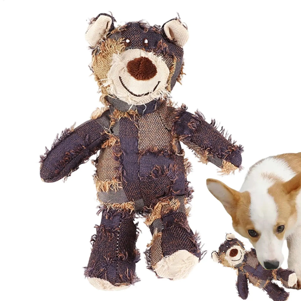 Squeaky Plush Bear Dog Toy, Yellow, Blue or Purple