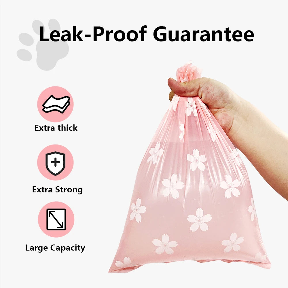Photodegradable Thick Dog Poop Bag with Floral Fragrance, Environmentally Friendly Pet Feces Garbage Bag with Dispenser