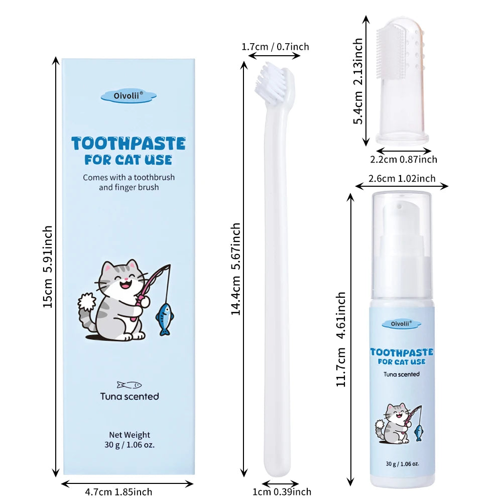 30g Pet Toothpaste with Toothbrush & Finger Brush Tartar Remover Plaque Control, Fresh Breath Dental Care Kit for Dogs & Cats