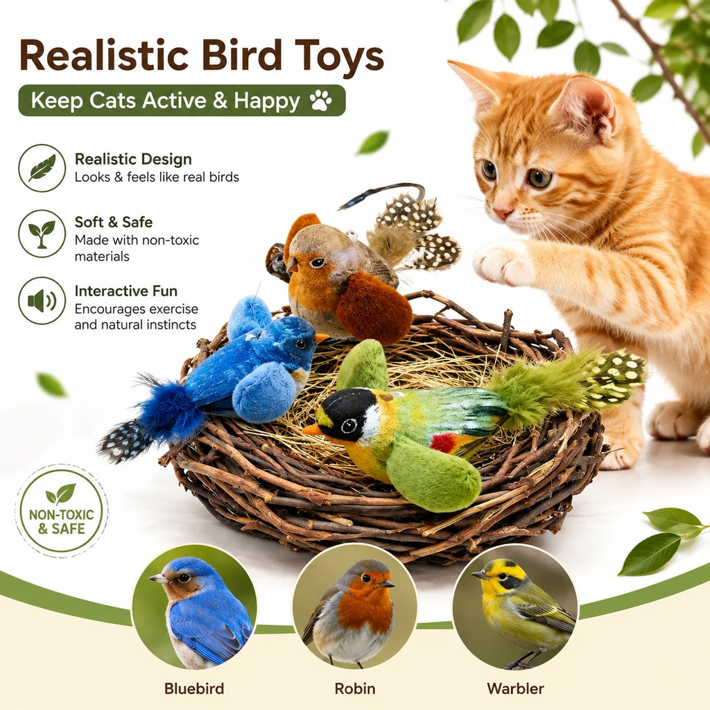 Pet-Safe Hanging Elastic Rope Cat Teaser, 1/3 PCS Simulated Bird Sound Toy for Indoor Cats Healthy Daily Play Exercise