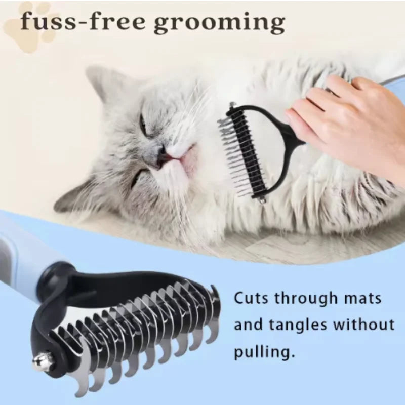 Double Sided Pet Deshedding Brush Stainless Steel Dog Comb Grooming Tool for Shedding And Dematting - Effective Pet Care
