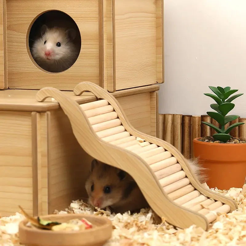 Wooden Wave Staircase Hamster Toy Pet Supplies - Eco-Friendly Fun for Small Animals