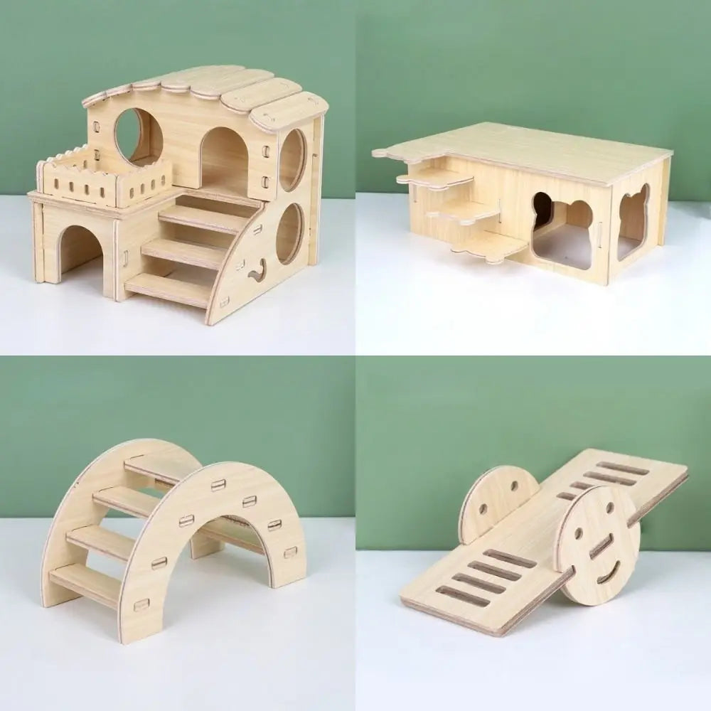 New Wooden Hamster Villa Easy to Install Durable Seesaw Swing Chewable Cage Accessories Hamster Climb Toy Pet Supplies