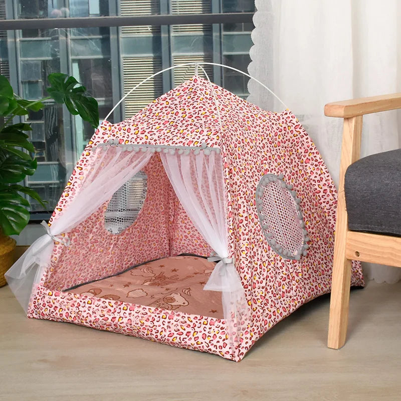 Semi-Enclosed Velvet Tent Bed for Cats & Small Dogs, M–XL