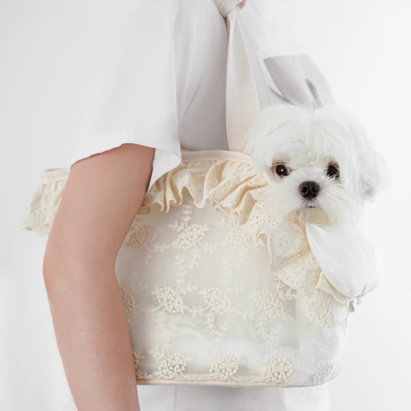 Onecute Lace Pet Carrier Bag - Handheld Shoulder Puppy Purse for Small Dogs, Chihuahua, Cats - Dog Walking Accessories