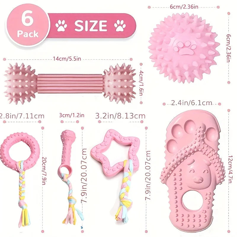 6-Piece Dog Chew Toy Gift Set with Bone, Ball & Donut