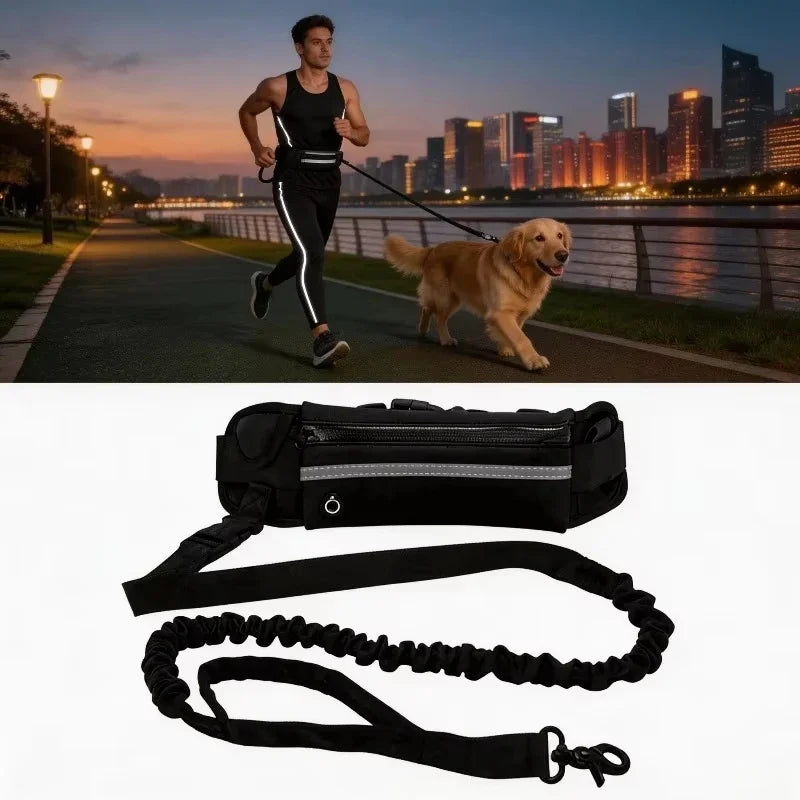 Hands‑Free Reflective Dog Leash Retractable Elastic Pet Leash with Waist Bag for Running Walking Dog Pet Supplies