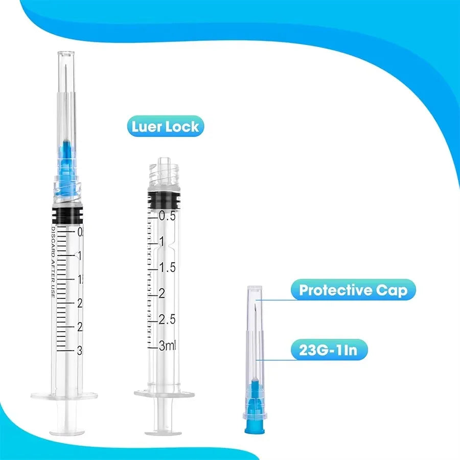 25/10 Pack 3mlDisposableLuer Lock Syringes Stainless NeedleIndividuallySealed Packed For Pet Farm Animal Lab Syringe Tools with