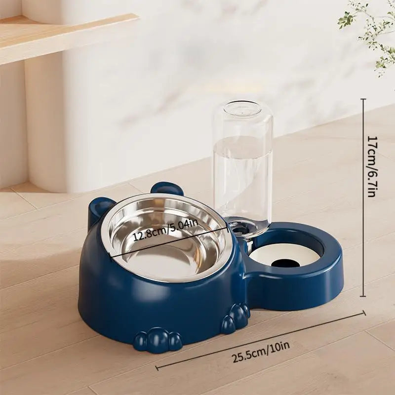 Pet Bowl 2-in-1 Auto Water Feeder, Tilted Elevated Cat Dog Bowl For Food & Water