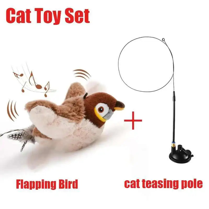 Flying Bird Cat Toy Interactive Cat Toys Rechargeable Chirping Flapping Bird(no Flying) Can Add Catnip Touch Activated Plush Toy