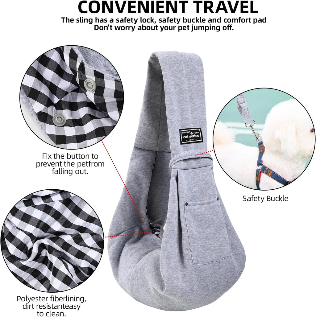 Dog Carrier Sling - Hand-Free Dog Carriers for Small Dogs and Cats, Puppy Sling Carrier Purse Pocket, Travel Safety Harness