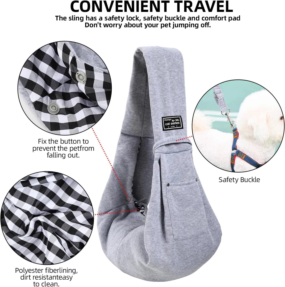 Dog Carrier Sling - Hand-Free Dog Carriers for Small Dogs and Cats, Puppy Sling Carrier Purse Pocket, Travel Safety Harness