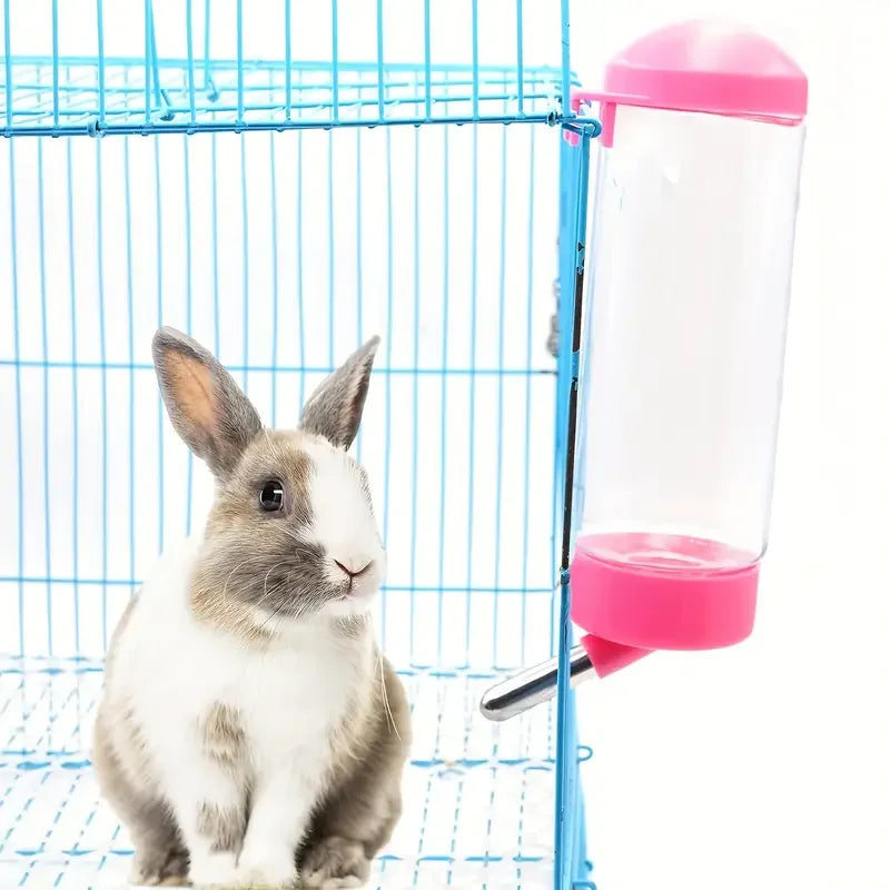 1pc 400ml Automatic Pet Water Bottle, Solid Color, PE Material, Ideal for Rabbits, Mink, Cat, Squirrel, with Drinking Pen