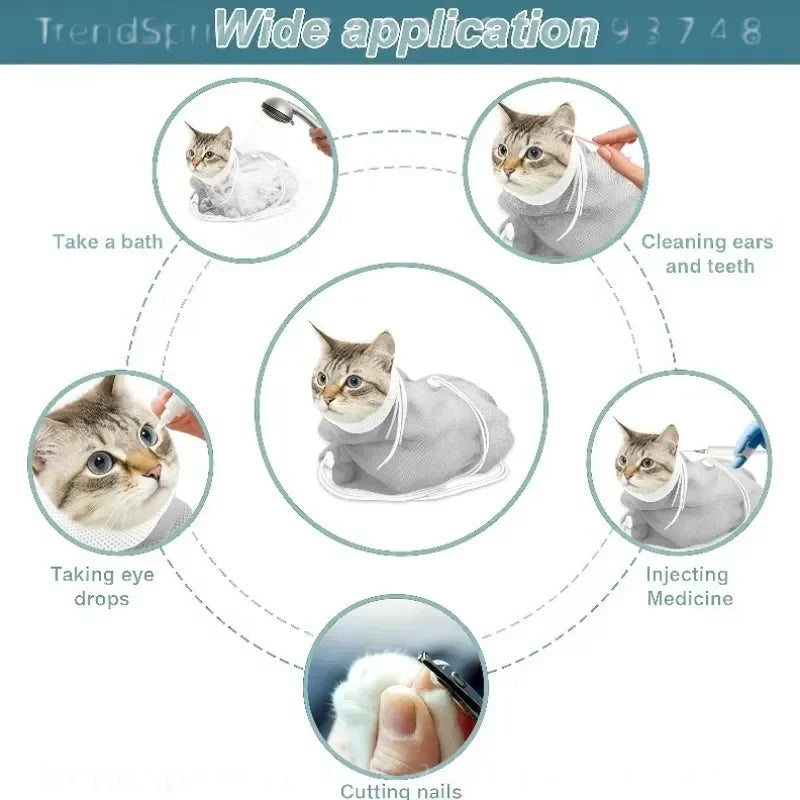 Adjustable Mesh Cat Grooming Bag for Nail Trims & Baths