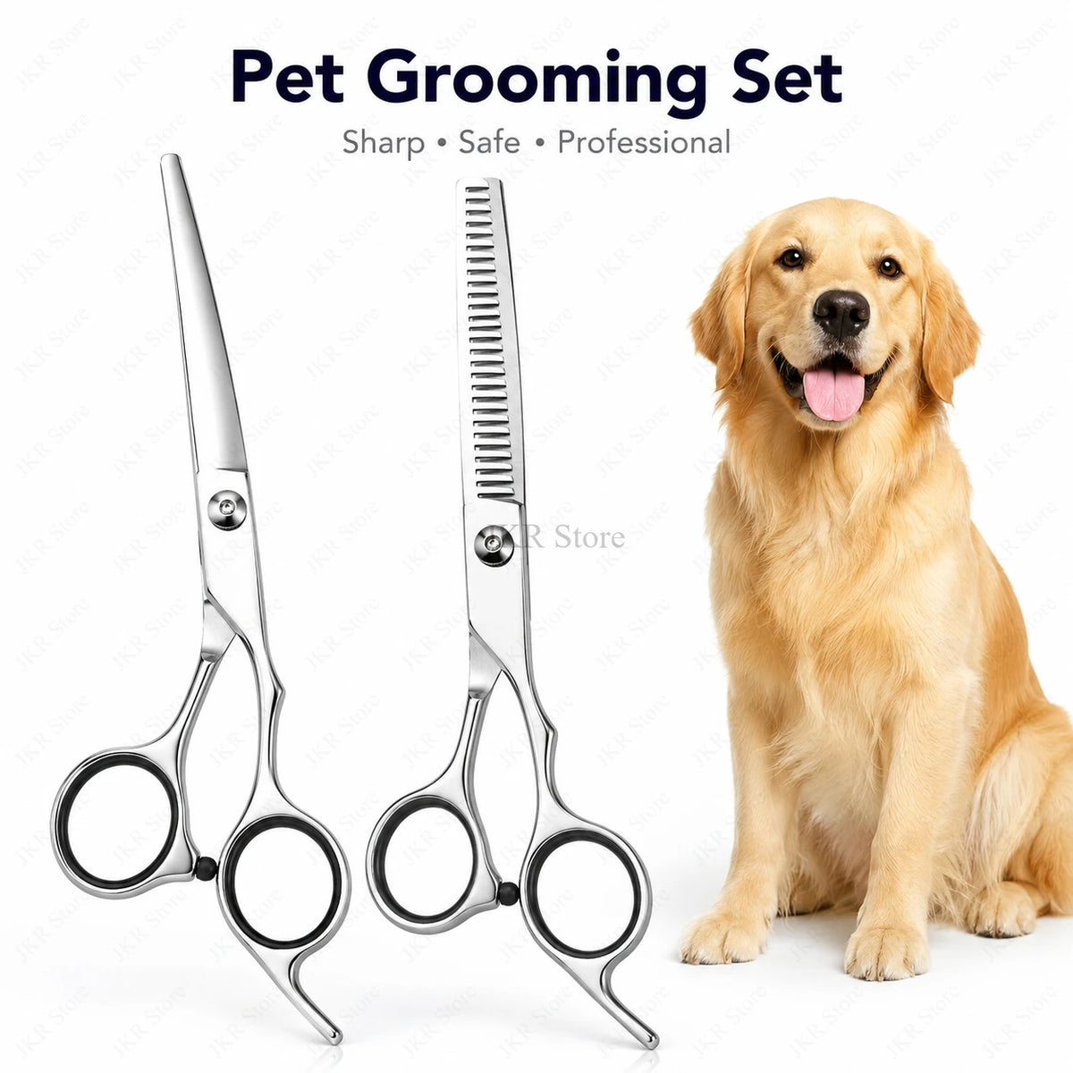 Stainless Steel Pet Grooming Scissors with Comb – Straight or Thinning