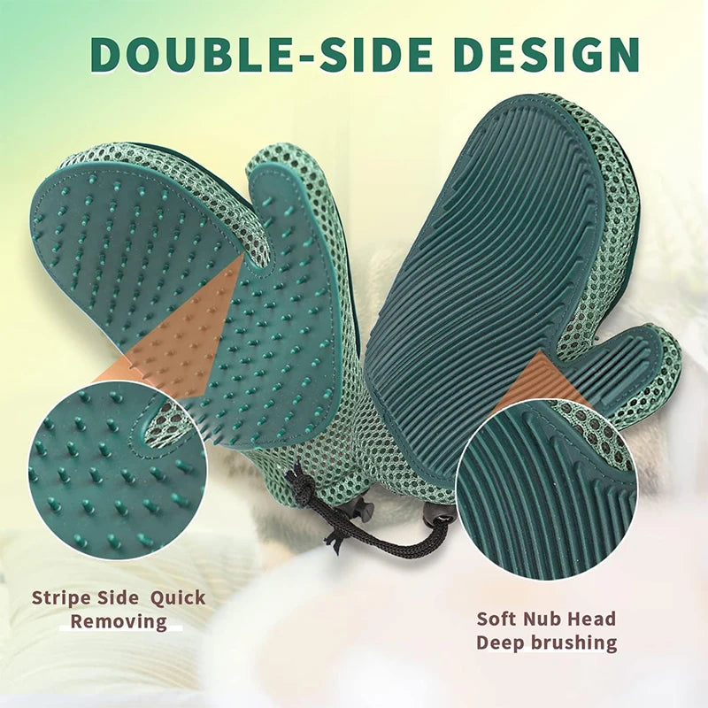 Hand-Washable Double-Sided Grooming Glove for Cats & Dogs