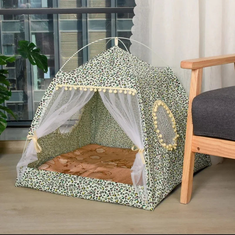 Semi-Enclosed Velvet Tent Bed for Cats & Small Dogs, M–XL