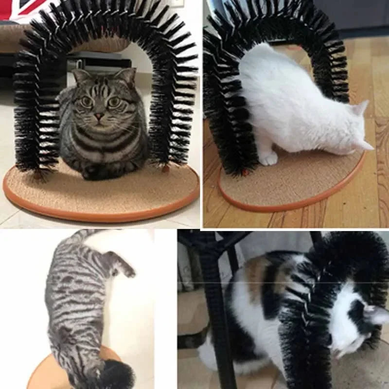 Cat Arch Self-Groomer with Rubbing Brush and Scratch Pad