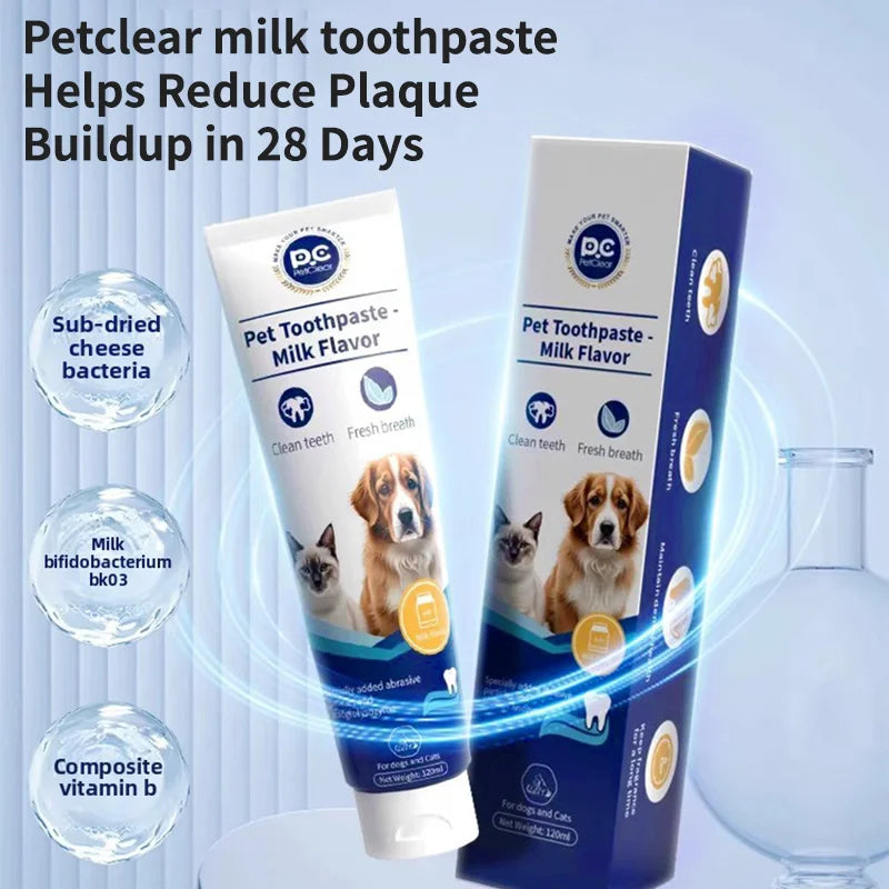 PetClear 120g Milk Flavor Pet Toothpaste - Remove Tartar, Clean Teeth, Freshen Breath, Reduce Plaque for Pets