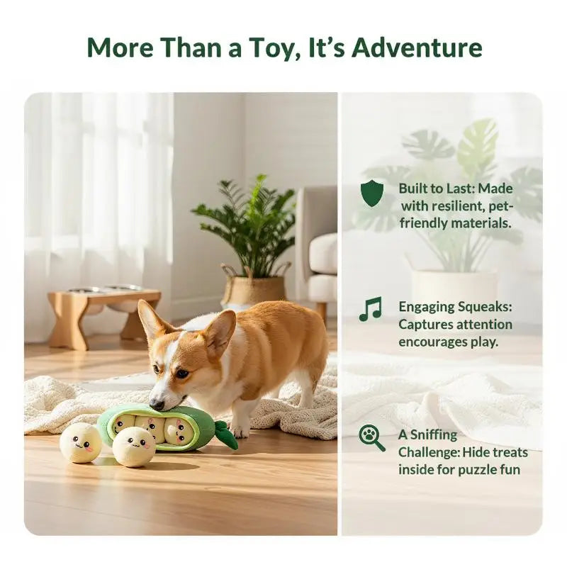 Pea Pod Pet Chew Toy Soft Plush Squeaky Bite Resistant Teeth Grinding for Small Pets Cats Dogs Home Entertainment