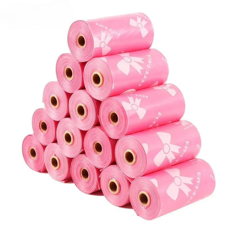 10pcs Extra Thick Dog Poop Bags, Leakproof Trash Bags with Unique Patterns, Pink & White, Durable Pet Waste Disposal Bags
