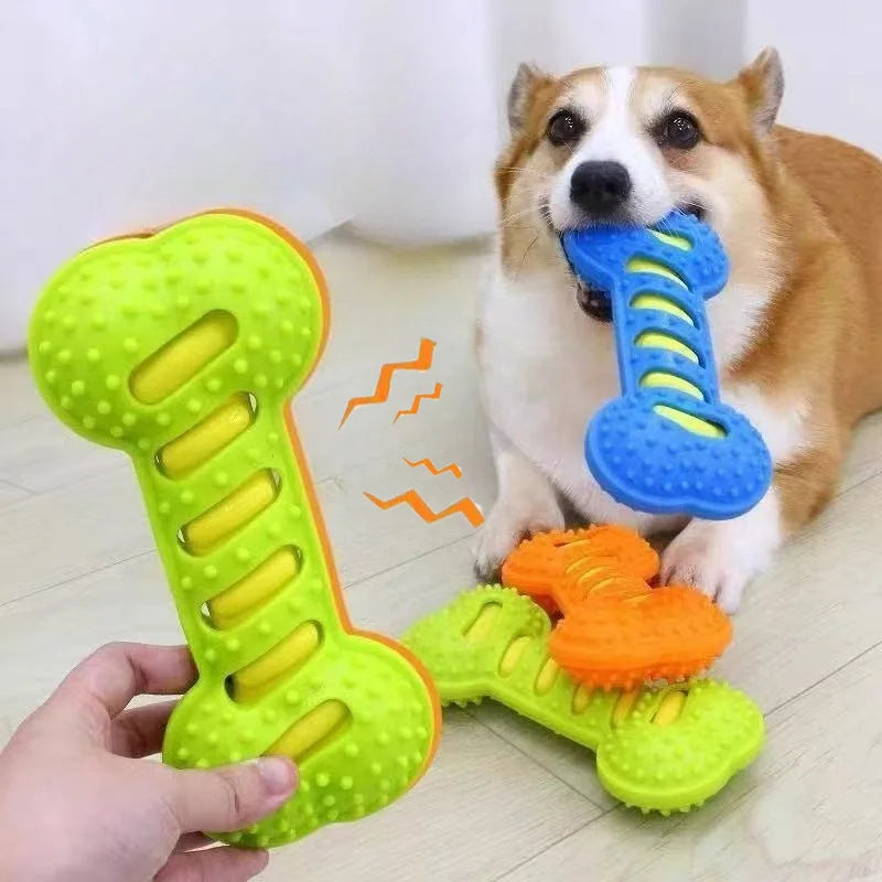 Squeaky Rubber Bone Stick Chew Toy for Puppies