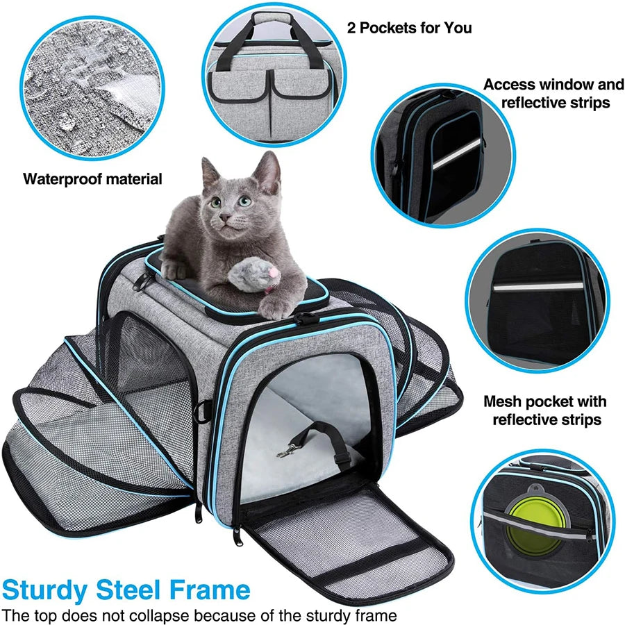 Airline-Approved Expandable Pet Carrier for Small Dogs & Cats – Soft-Sided Collapsible Travel Bag with 4-Way Access