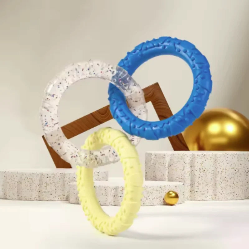 Interactive 3 Ring Tug Dog Toy for Small Medium Large Dogs - Chew Resistant TPR Teeth Cleaning Pet Supplies