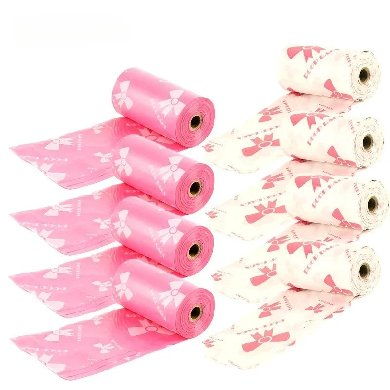 10pcs Extra Thick Dog Poop Bags, Leakproof Trash Bags with Unique Patterns, Pink & White, Durable Pet Waste Disposal Bags