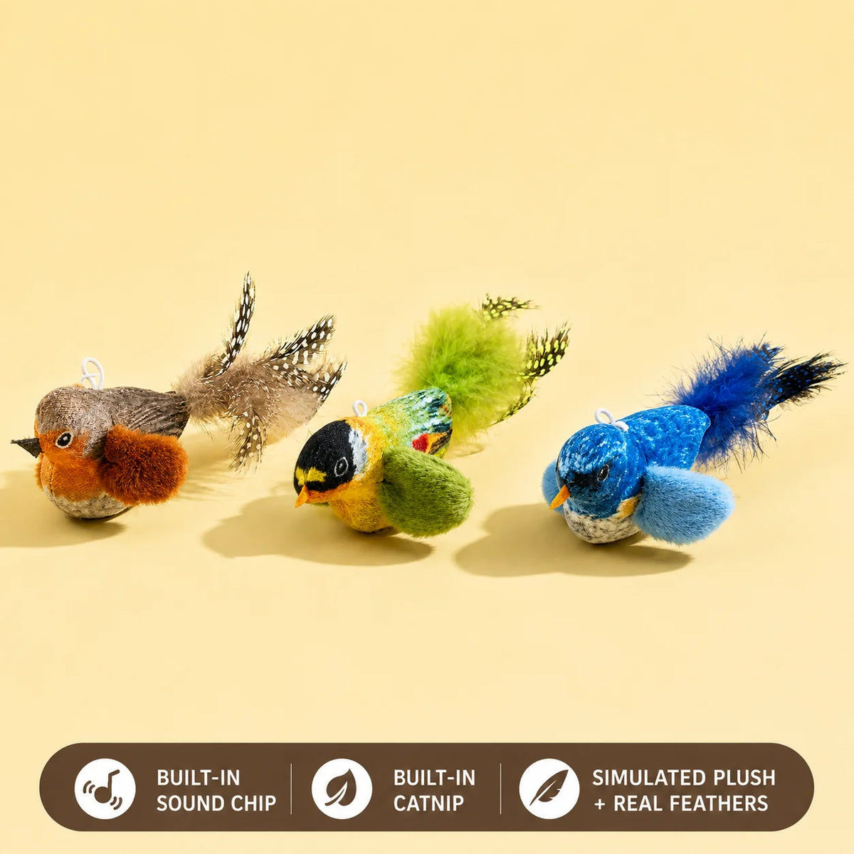 1/3Pcs Interactive Electric Bird Toy for Cats Chirping Sound Flapping Wings Plush Chew Bite Toy for Kittens Indoor Play