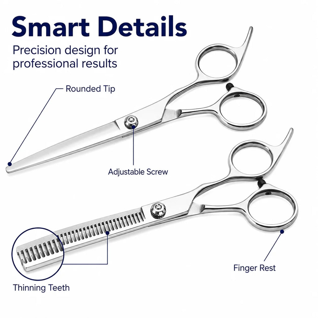 Stainless Steel Pet Grooming Scissors with Comb – Straight or Thinning