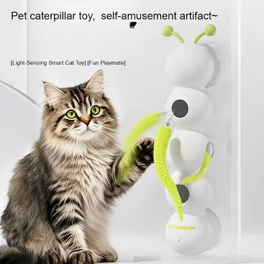 Caterpillar Cat Toy with Lifelike Movement Path, White