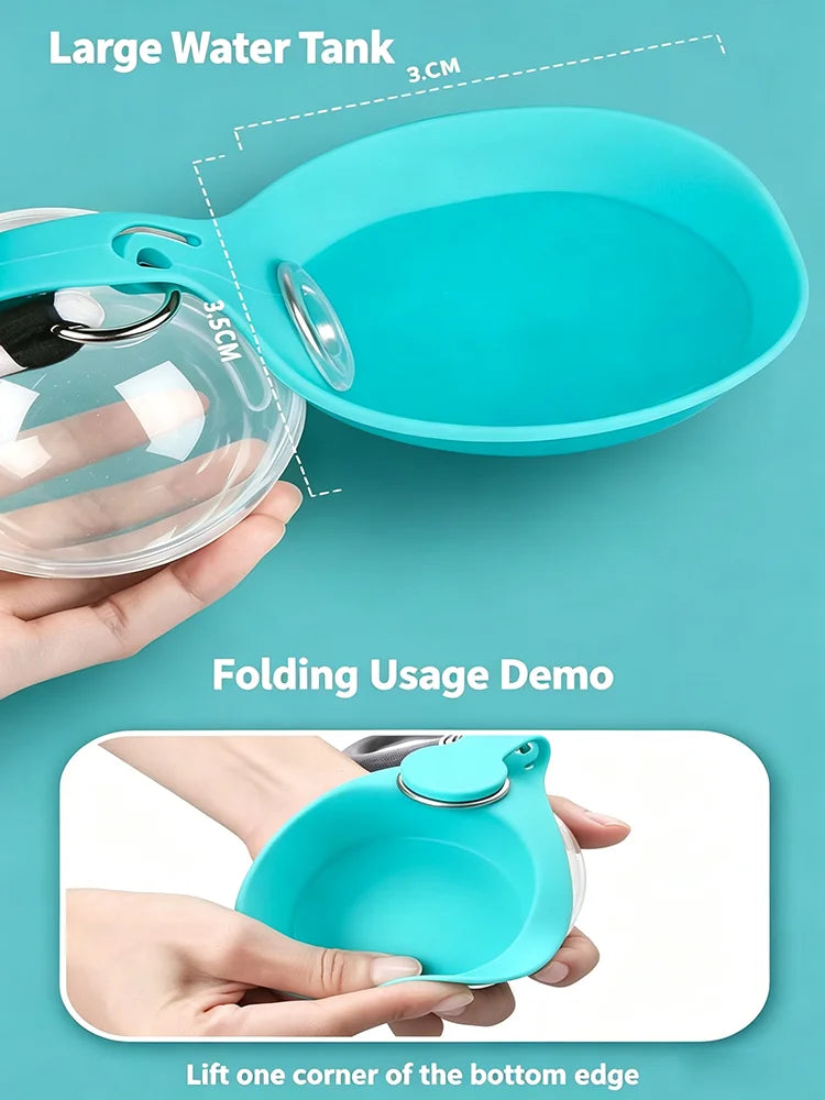 Spherical Portable Pet Dog Water Bottle PET With Foldable Silicone Bowl Reflow Water Dispenser For Walking Hiking Camping