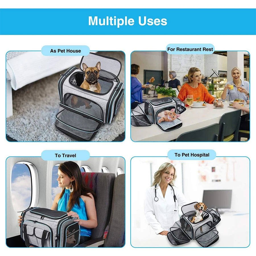 Airline-Approved Expandable Pet Carrier for Small Dogs & Cats – Soft-Sided Collapsible Travel Bag with 4-Way Access