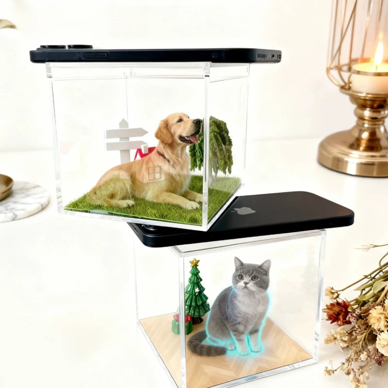 Pet Memorial Holographic Ornament, DIY Hologram Digital Photo House Decor, High Light‑Transmission Commemorative Pet Keepsake