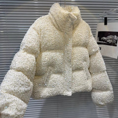 Stay Warm and Chic with the CozyGlam™ Sequined Stand Collar Jacket