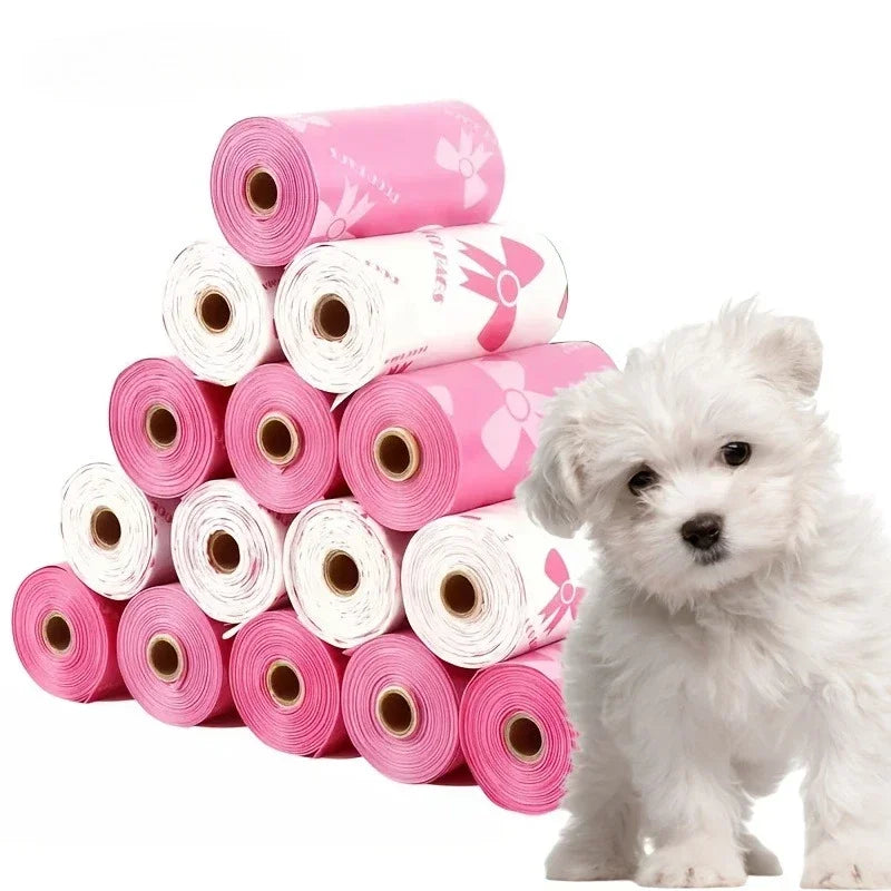 10pcs Extra Thick Dog Poop Bags, Leakproof Trash Bags with Unique Patterns, Pink & White, Durable Pet Waste Disposal Bags