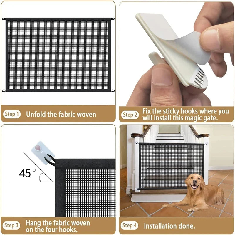 Folding Mesh Pet Barrier with 4 Hooks, 3 Widths