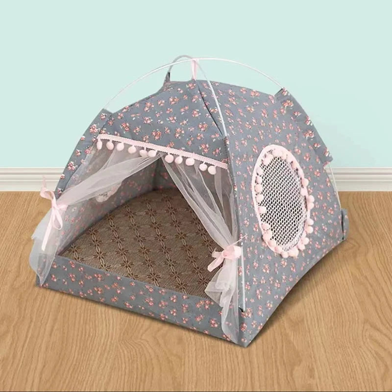 Semi-Enclosed Velvet Tent Bed for Cats & Small Dogs, M–XL