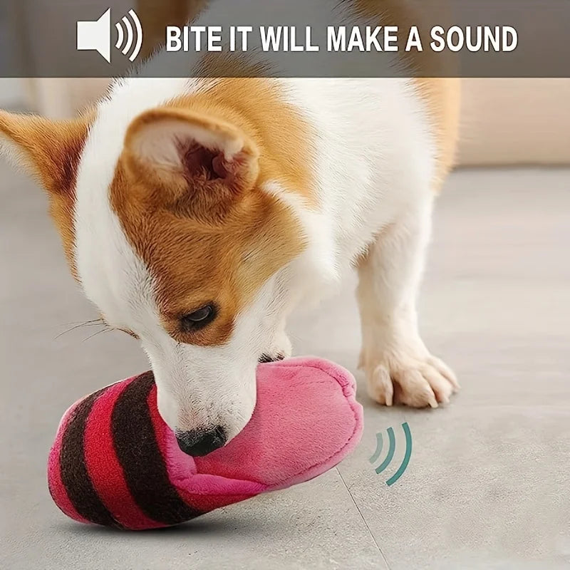 Durable Plush Squeaky Slipper Chew Toy Colorful Cartoon Dog Toys Animal Bite-Resistant Soft Interactive Pet Play Pet Supplies