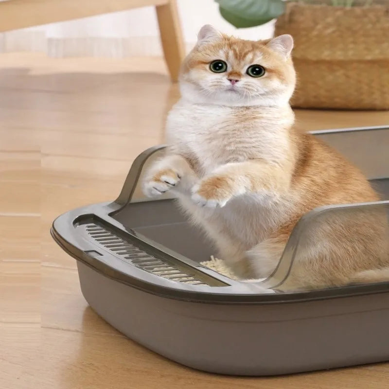 Semi-Enclosed Raised-Side Cat Litter Box for Kittens & Cats