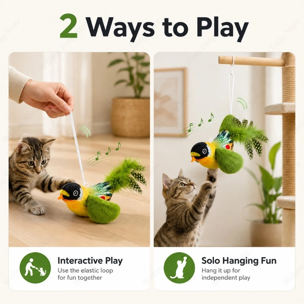 Pet-Safe Hanging Elastic Rope Cat Teaser, 1/3 PCS Simulated Bird Sound Toy for Indoor Cats Healthy Daily Play Exercise