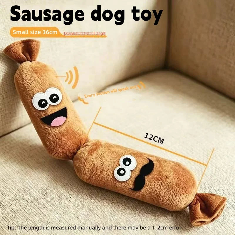 Squeaky Sausage Plush Dog Toy, Sizes S, M & L