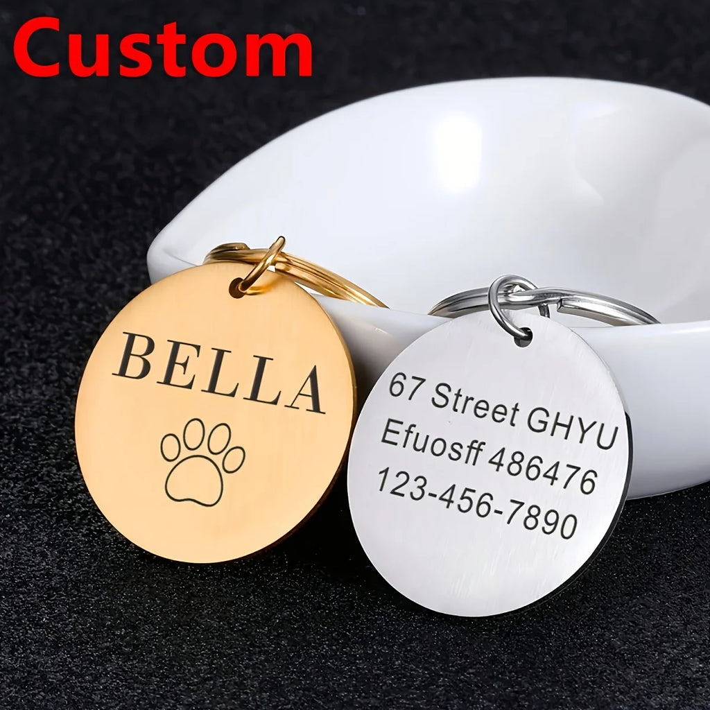 1pc Romantic dog footprint Customized Name and text Cat Dog ID Tag Engraved Name with Cute Symbols Personalized Pet ID Pet Tag