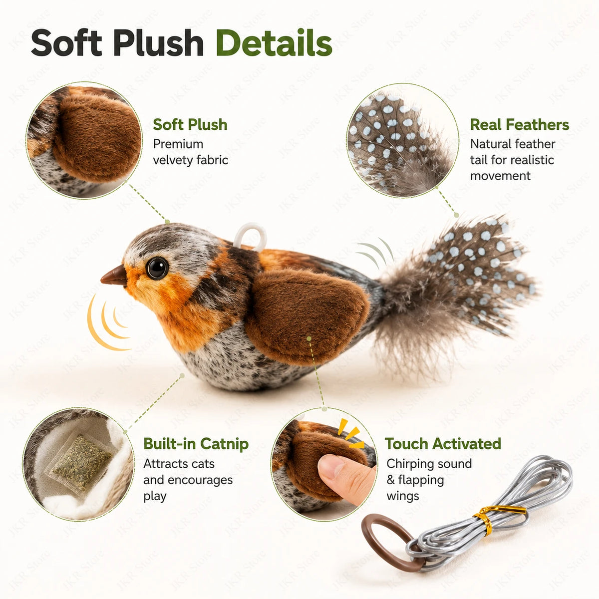 1/3Pcs Interactive Electric Bird Toy for Cats Chirping Sound Flapping Wings Plush Chew Bite Toy for Kittens Indoor Play