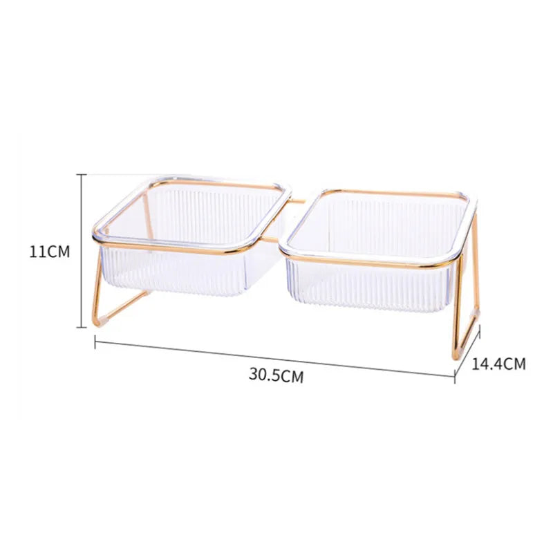 Clear Raised Cat Bowl on Gold Stand, Single or Double