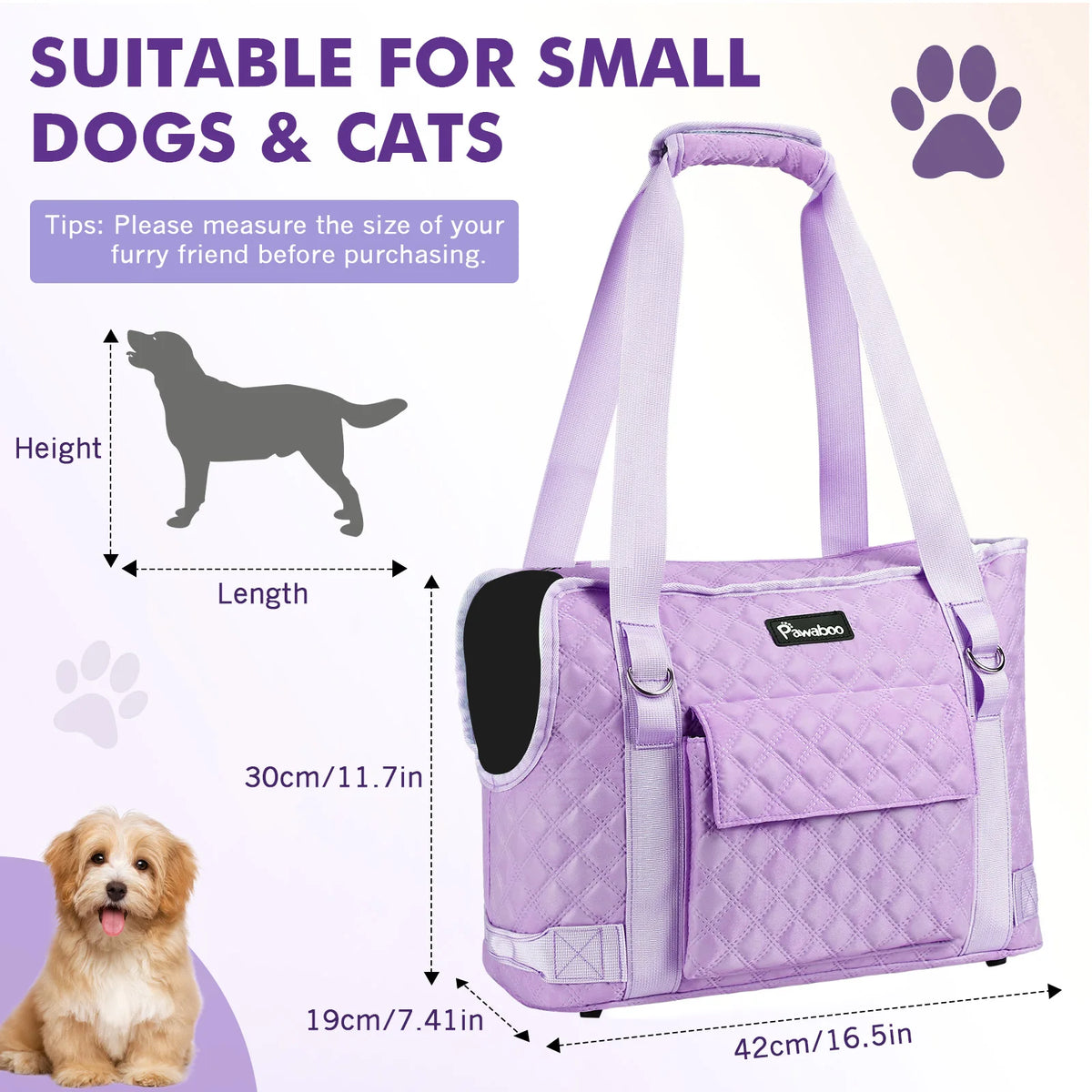 Pawaboo Dog Purse Carrier for Small Dogs with Pocket Lightweight Dogs and Puppies Tote Bag Carrier Dog Carriers Soft Sided