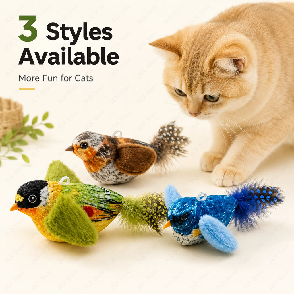 1/3Pcs Interactive Electric Bird Toy for Cats Chirping Sound Flapping Wings Plush Chew Bite Toy for Kittens Indoor Play